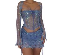 Jupe en tulle pour femme - Noir - Paillettes - Sexy - Creuse - Tube - Une robe et plusieurs robes - Ensemble jupe plissée métallique, bleu, M