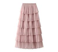 Jupe en tulle pour femme - Ourlet droit - En tulle - Taille haute - Élastique - Jupe trapèze - Doublure - Jupe midi - Jupe midi - Jupe de danse élastique - Carnaval - Demi-tutu, O rose., taille unique