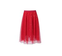Jupe en tulle pour femme - Taille haute - Paillettes - Jupe trapèze - Jupe mi-longue - Jupe festive - Jupe élégante, O rouge., L