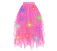 Jupe en tulle rose pour femme - Jupe midi irrégulière rose rose - Costume Cupidon - Tutu à paillettes fluo - Cœur en tulle pailleté - Costume de flamant rose - Tutu élégant - Puffy - Cosplay des