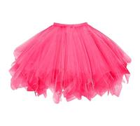 Jupe en Tulle Rose Rouge Tutu pour Femme 3 Couches, Jupe en Tulle Vintage Années 50, Jupon Courte Ballet Élastique pour Soirée Rétro, Cosplay, Carnaval, Costume de Danse (Tour de taille 66-110 cm)