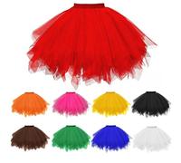 Jupe en tulle rouge pour femme - Jupe tutu des années 50 - Jupe de ballet élastique - Taille haute - Jupon de ballet - Robe de danse pour Halloween - Costume de carnaval