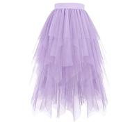 Jupe en tulle violet pour femme - Jupe longue bouffante - Jupe en tulle - Jupe irrégulière avec élastique - Grandes tailles - Taille haute - Costume de fée de carnaval