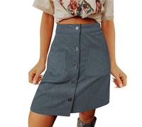 Jupe en velours côtelé marron | Mini jupes noires pour femme - Jupe courte boutonnée - Jupe évasée taille haute - Jupe d'hiver douce - Jupe droite élégante et décontractée avec poches, gris, XL