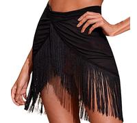 Jupe enveloppante sexy - Serviette de plage transparente - Sarong pour femme - Court - Poncho de plage - Été - Serviette de plage - Paréo - Jupe de plage légère avec franges - Mini jupe noire -