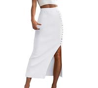 Jupe étroite côtelée blanche moulante pour femme avec fente latérale Jupe haute pour femme Jupe crayon Jupe hanche sexy longue élégante, Blanc., XL