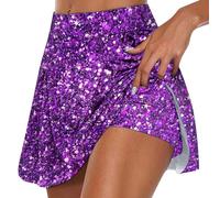 Jupe Femme Chic Costume Carnaval, de Sport décontractée à Double Couche imprimée à Paillettes avec Ceinture élastique pour vêtements de Sport 3 (Purple, L)