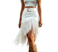 Jupe Femme Chic - Jupe trapèze mi-Longue à Franges pour Femme Coupe Haute Amincissante avec Contre Les Regards indiscrets