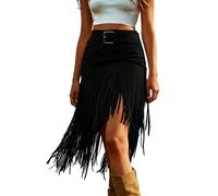 Jupe Femme Chic - Jupe trapèze mi-Longue à Franges pour Femme Coupe Haute Amincissante avec Contre Les Regards indiscrets