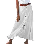 Jupe Femme Coton et Lin, Jupe Grande Taille Femme Longue,Jupe Femme Ete Boutonnage Simple Couleurs Unies Dresses Taille Moyenne Chic et Elegant Charmant Robes Respirant et Confortable Jupes