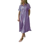 Jupe Femme Danse Robe Chemise boutonnée à rayé Bleu et Coupe décontractée pour Femme Poches fonctionnelles Estival Version mi-Longue et T-Shirt léger Polyvalente pour Bureau ou(Purple, XXXXL)
