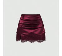Jupe femme d'été mode, style minimaliste américain sexy, en satin noir ajusté, couvrant les hanches, amincissante, avec patchwork en dentelle, anti-exposition, pour un port quotidien L,M,S,XSUnicolore