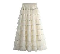 Jupe Femme Jupette Danse Classique Longue Fluide Et éLéGante à Sequins Et à Volants Taille Haute IdéAle pour Les FêTes