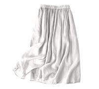 Jupe Femme Mi Longue- Jupe Boheme Coton Et Lin Taille éLastique Simple A-Ligne Couleur Unie Vintage FroncéE VolantéE Fluide ÉLéGante DéContractéE Ourlet Large Plage Baggy Skirt