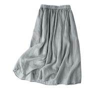 Jupe Femme Mi Longue- Jupe Boheme Coton Et Lin Taille éLastique Simple A-Ligne Couleur Unie Vintage FroncéE VolantéE Fluide ÉLéGante DéContractéE Ourlet Large Plage Baggy Skirt