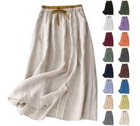 Jupe Femme Mi Longue Taille Elastique, 2026 Nouveau Jupe Femme Chic Et Elegant Taille Haute, Jupes avec Poche A Nouer Jupon Brodé Assembler Dress Vintage Jupes Fendue Jupon Couleur Unie Dress