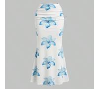 Jupe fourreau élastique à imprimé floral, nouvelle jupe élégante et polyvalente à la française avec des détails de conception, jupe sirène de style chic et mature pour femmes 0XL,1XL,2XL,3XL,4XLImprim