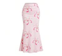 Jupe fourreau élastique à imprimé floral, nouvelle jupe élégante et polyvalente à la française avec des détails de conception, jupe sirène de style chic et mature pour femmes 0XL,1XL,2XL,3XL,4XLFruits