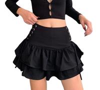 Jupe gothique courte pour femme - Noir - Mini jupe punk - Steampunk - 2 couches - Mini jupes latérales à lacets - Sexy - Cosplay - Fête - Club - Taille haute - Jupe plissée, Noir , S