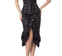 Jupe Gothique Femme Dentelle, Jupe Steampunk Femme Grande Taille Ourlet Irrégulier Style Vintage Renaissance Médiévale Chic Coupe Volants Fluide Cour De Bal Cosplay Skirt pour Halloween Et Carnaval