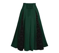 Jupe Gothique Femme - Pleated Skirt Gothic Skirt Woist Femmes High Plus Midi Patchwork Taille Dentelle Skirt (Green L)