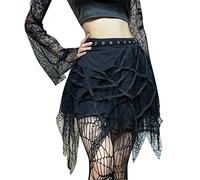 Jupe Gothique Femme Taille Haute, Jupe Steampunk Femme Sexy à Franges en Toile D'araignée Coupe Slim Vintage Cour Renaissance Médiévale Chic Cosplay Victorienne Mini Skirt pour Halloween Carnaval