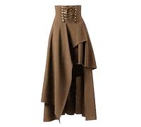Jupe gothique steampunk pour femme - Noir - Vêtement médiéval - Jupe longue de Renaissance avec volants - Ourlet haut bas - Jupe longue - Jupe plissée - Jupe trapèze - Jupe festive - Tenue rave, kaki,