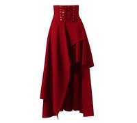 Jupe Gothique Steampunk Victorienne pour Femme - Costume Médiéval de Pirate à Volants Hauts et Bas - Taille Haute - A2 Rouge, XXL