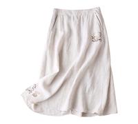 Jupe Grande Taille, Jupe Midi Fluide en Lin Brodé pour Femme Taille Haute éLastique Coupe TrapèZe Style BohèMe DéContracté