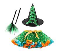 Jupe Grande Taille, Mini Jupe Ensemble De 3 PièCes pour Petites Filles Tutu en Maille Chapeau De SorcièRe Et BâTon IdéAl pour Le Cosplay Et Les Spectacles