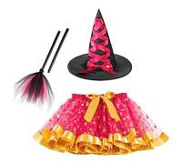 Jupe Grande Taille, Mini Jupe Ensemble De 3 PièCes pour Petites Filles Tutu en Maille Chapeau De SorcièRe Et BâTon IdéAl pour Le Cosplay Et Les Spectacles