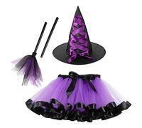 Jupe Grande Taille, Mini Jupe Ensemble De 3 PièCes pour Petites Filles Tutu en Maille Chapeau De SorcièRe Et BâTon IdéAl pour Le Cosplay Et Les Spectacles