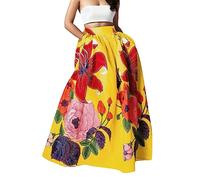 Jupe Hawaienne Femme Imprimé Floral, Jupe Femme Chic Chic Et éLéGant,Jupe Longue Femme Grande Taille éLastique Couleurs ContrastéEs Jupes DéContractéS avec Poche Ample éTé Coupe AjustéE Classique