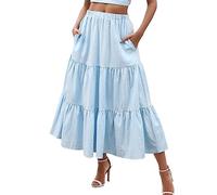 Jupe Hawaienne Femme Taille éLastique- Jupe Boheme Grande Taille-Jupe Plissee Femme avec Poche Couleurs Pures A-Ligne Midi Jupe Casual Pas Cher Dress Classique Coupe Ample Comfy LéGer Jupes
