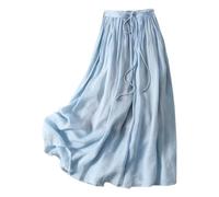 Jupe Hawaienne- Jupe Midi D'éTé Couleur Unie en Lin MéLangé LéGèRe Et DrapéE IdéAle Une Tenue DéContractéE