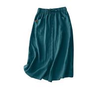 Jupe Hawaienne- Jupes en Lin éTé Coupe Ample Et DéContractéE Taille Haute Cordon De Serrage PlisséEs Jupe Midi éVaséE avec Poches