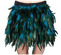 Jupe irrégulière en plumes pour femme, tenue de scène de luxe avec plumes, taille élastique, mini jupe pour bal, robe de soirée et mariage, bleu clair, Taille unique