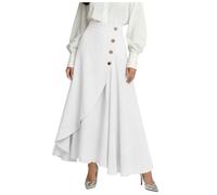 Jupe Irrégulière pour Femme Bohème Légère Ete Mi Longue Jupes avec Boutons Coupe Ample Décontracté A Ligne Couleur Unie Chic Et Élégants Classiques Fluide Passe Partout De Plage Jupes (Blanc, XXXL)