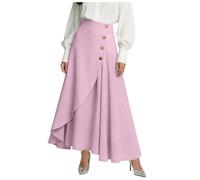 Jupe Irrégulière pour Femme Bohème Légère Ete Mi Longue Jupes avec Boutons Coupe Ample Décontracté A Ligne Couleur Unie Chic Et Élégants Classiques Fluide Passe Partout De Plage Jupes (Rose, L)