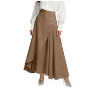 Jupe Irrégulière pour Femme Bohème Légère Ete Mi Longue Jupes avec Boutons Coupe Ample Décontracté A Ligne Couleur Unie Chic Et Élégants Classiques Fluide Passe Partout De Plage Jupes (Marron, M)