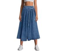 Jupe Jean Femme Taille Haute- Jupe Mi Longue Décontracté avec Cordon De Serrage Couleur Unie Vintage Y2K Coupe Ample Fluide Grande Taille Chic Et Élégants Passe-Partout Streetwear Skirts