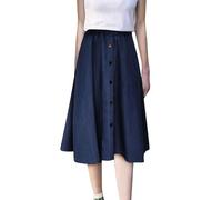 Jupe Jean Midi Femme L'été Taille Haute Décontractée Évasée Légère Et Respirante Vintage Daily Adaptée À des Vacances Plage Tour De Taille Elastique Mi-Longue Jupe (BU2, XL)