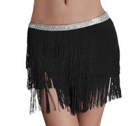 Jupe latine pour femme avec franges - Jupe courte à franges avec cordon - Mini jupe sexy à pompons - Écharpe de hanche - Danse - Tango Chacha - Salsa - Rave - Vêtements de fête - Clubwear pour