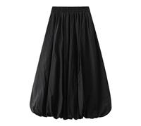 Jupe longue ballon pour femme - Élégante - Taille haute - Couleur unie - Ligne A - Décontractée - Été élégante - Taille élastique solide - Jupe ballon - Streetwear décontracté, Noir , taille unique