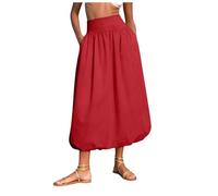 Jupe longue ballon pour femme - Taille haute - Jupe trapèze décontractée - Jupe midi tendance - Jupe décontractée élégante - Jupe midi confortable, rouge, M