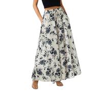 Jupe longue bohème vintage élastique taille haute florale trapèze jupes longues à volants avec poches pour femme, B-fleur noire, L