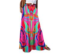 Jupe longue bohème vintage élastique taille haute florale trapèze jupes longues à volants avec poches pour femme