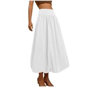 Jupe longue bouffante pour femme avec taille élastique et ligne A, longue jupe bouffante avec ourlet à volants, jupe ballon, Blanc., S