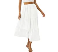 Jupe longue d'été décontractée pour femme - Taille haute élastique - Jupe de plage fluide à volants - Jupe midi, A - Blanc, 40
