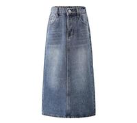 Jupe longue d'été en jean pour fille - Taille haute - Jupe midi cintrée - Décontractée - Tendance - Stretch - Avec poches - Tout match - Couleur unie - Style coréen, bleu, 140
